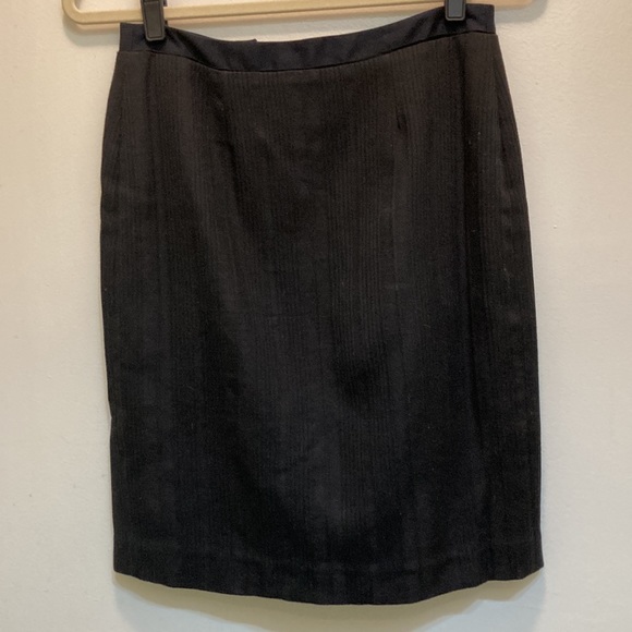Mayle Black Tonal Striped At-the-Knee Skirt with Silk Insert Kick Pleat - Picture 3 of 9